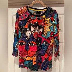 Women’s Laurel Burch Garden Cats Top Size L